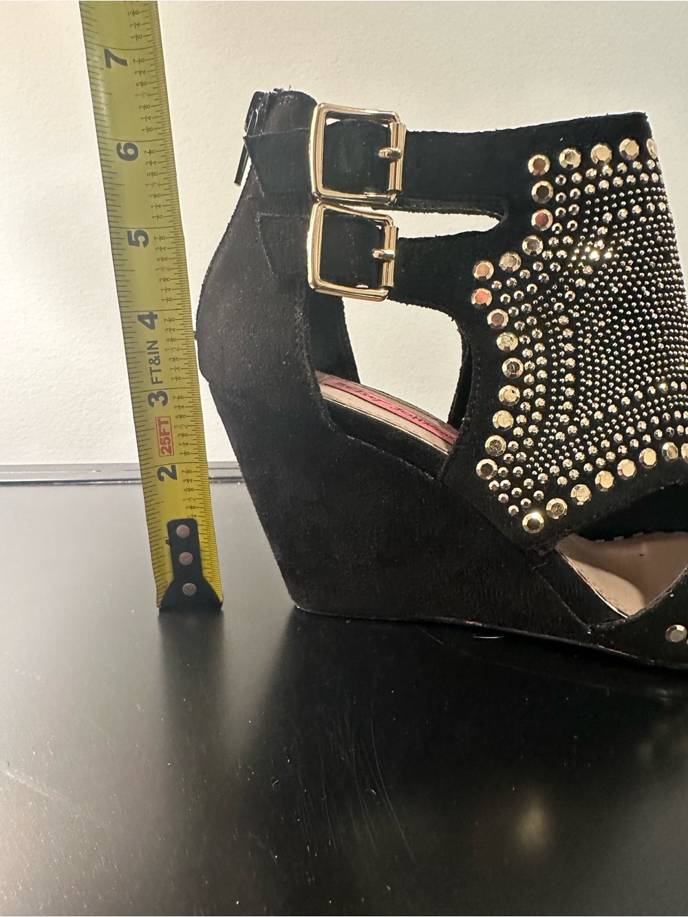 Betsey Johnson Black Suede Gold-Studded Cutout High Heels US 7 - Picture 9 of 9